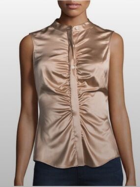 Theory Silk elastane Ruched Sleeveless Top rose gold size Small hidden button